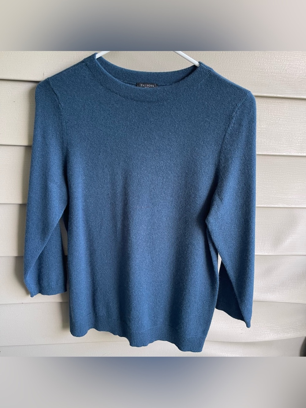 Talbots Sweater Womens 100% Cashmere Size Lp Blue Crew Neck Soft Minimal